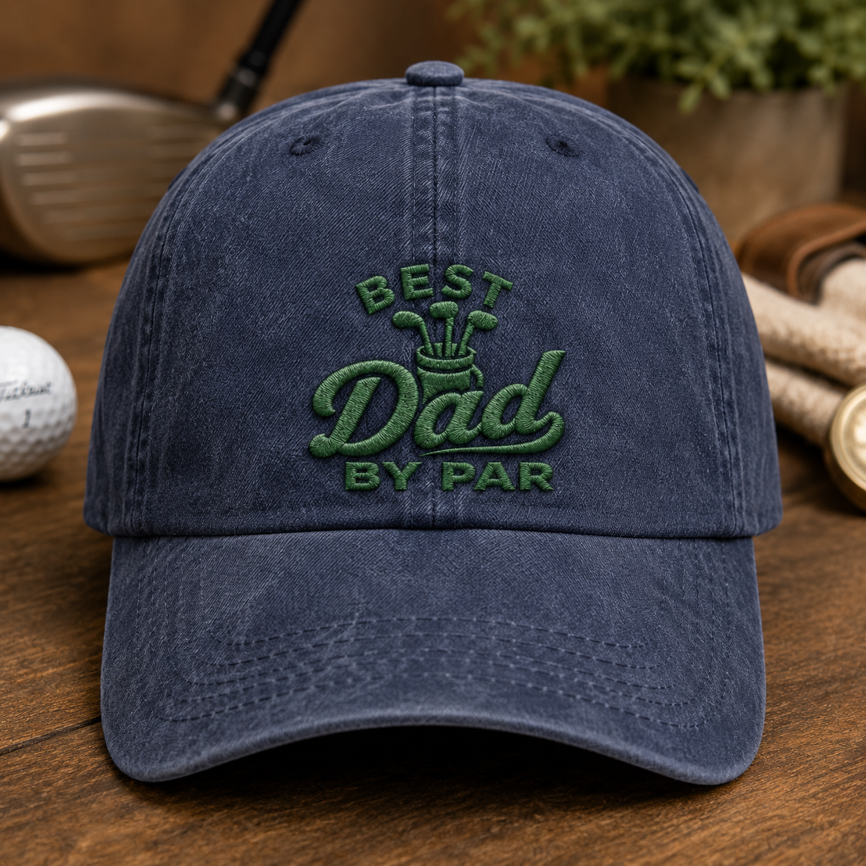 Best Dad by Par Golf Hat, Washed Cap for Father's Day Gift - Washed Cap - front view