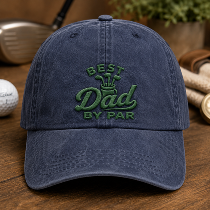 Best Dad by Par Golf Hat, Washed Cap for Father's Day Gift - Washed Cap - front view