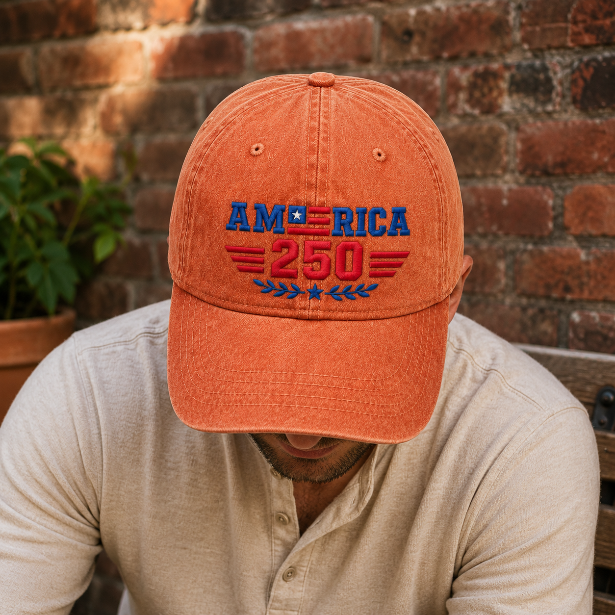 America 250 Washed Cap, Semiquincentennial Embroidered Hat - washed cap - lifestyle view 9