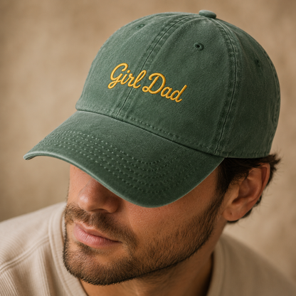 Girl Dad Washed Cap, Gold Script Embroidery Gift for Fathers Day - Washed Cap - lifestyle view 4