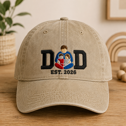 Dad Est. 2026 Embroidered Washed Cap, New Father Gift - Washed Cap - front view