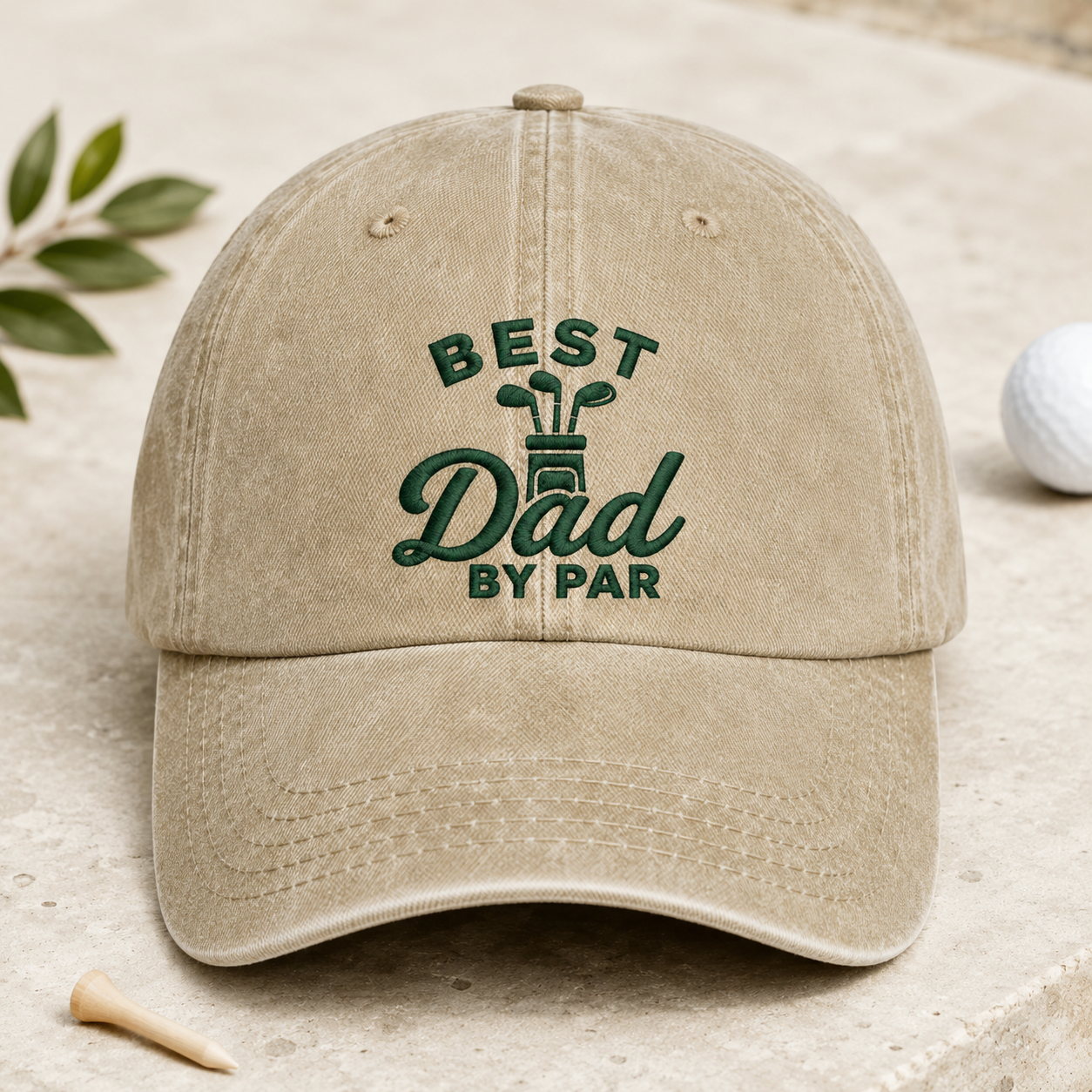 Dad By Par Golf Washed Cap, Father's Day Hat for Golf Dad - Washed Cap - detail view