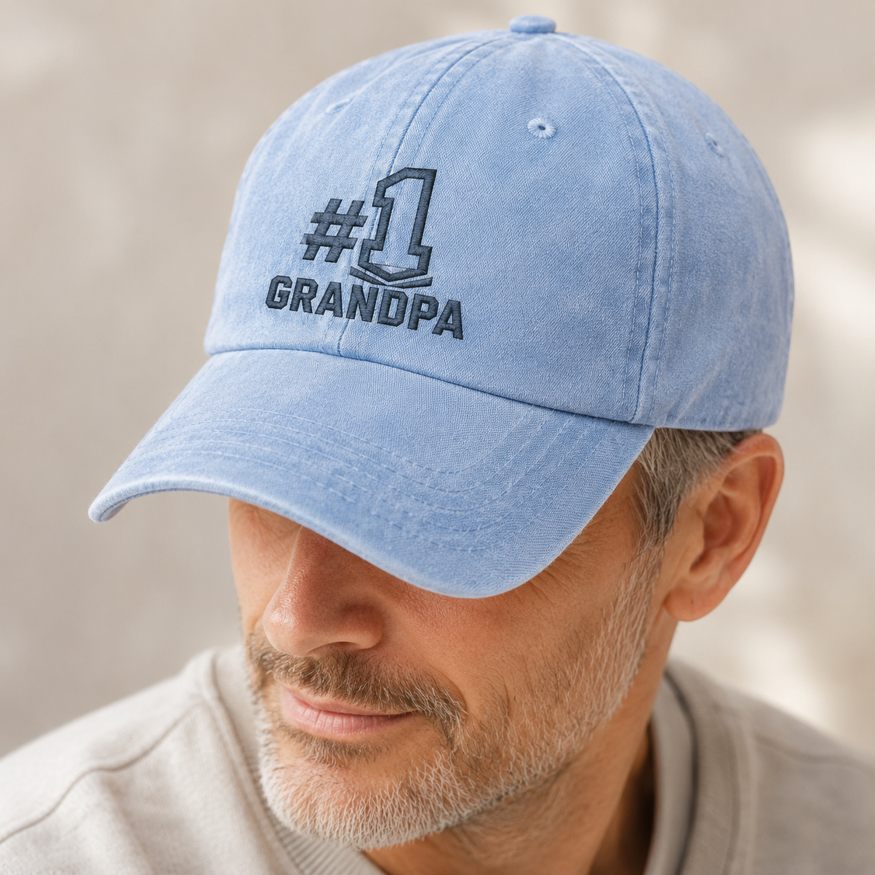 #1 Grandpa Washed Cap, Embroidered Grandpa Hat Gift for Grandfather - Washed Cap - lifestyle view 4