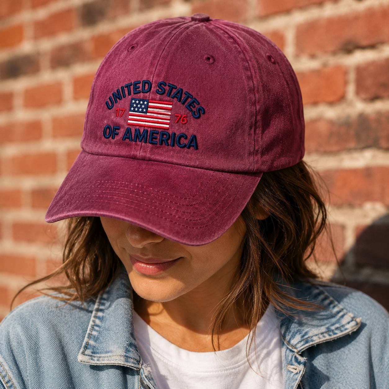 United States of America Washed Cap, 1776 Embroidered Flag Baseball Hat, Patriotic Gift - washed cap - lifestyle view 6