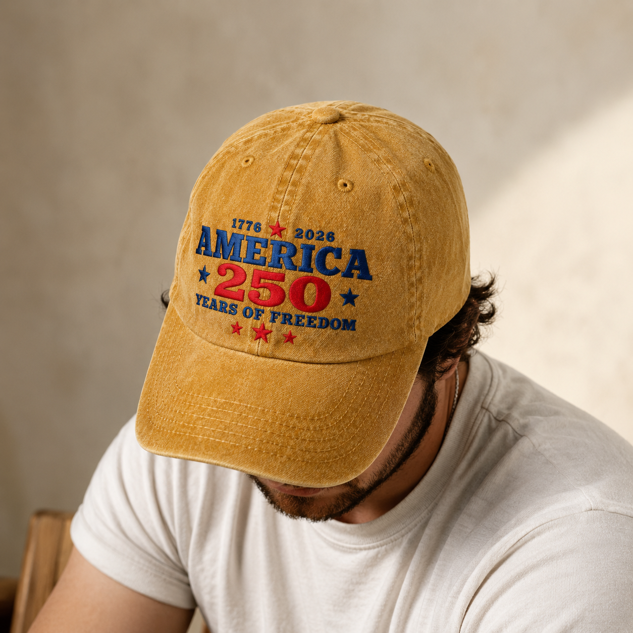 America 250 Years of Freedom Washed Cap, 1776 2026 Patriotic Hat - washed cap - lifestyle view 9