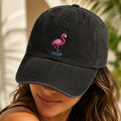 Pink Flamingo Embroidered Washed Cotton Cap, Summer Hat - Washed Cap - lifestyle view 3