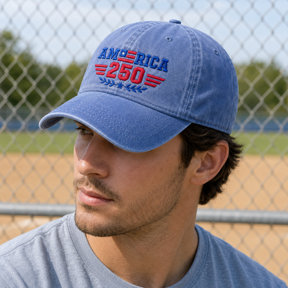America 250 Washed Cap, Semiquincentennial Embroidered Hat - washed cap - lifestyle view 7