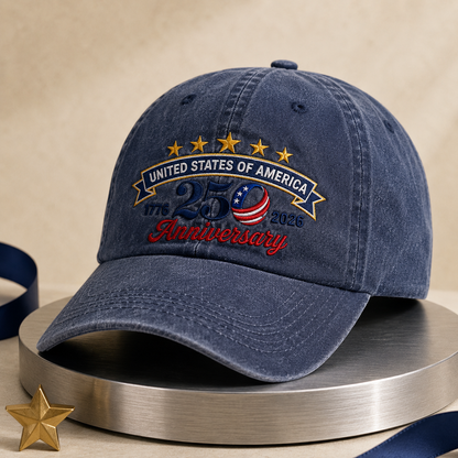 United States of America 250 Anniversary Washed Cap, 1776 2026 Patriotic Baseball Hat - washed cap - lifestyle view 2