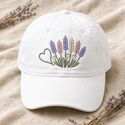 Lavender Wildflower Washed Cap, Embroidered Floral Hat for Garden Lovers - washed cap - lifestyle view 3