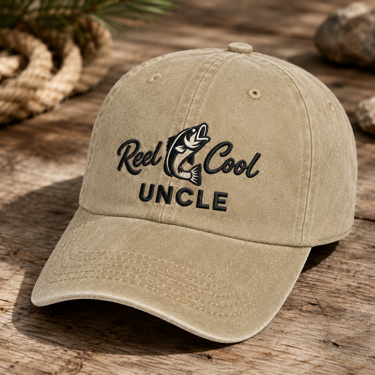 Reel Cool Uncle Washed Cap, Fishing Hat Gift for Anglers - Washed Cap - front view