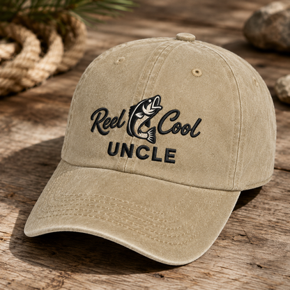 Reel Cool Uncle Washed Cap, Fishing Hat Gift for Anglers - Washed Cap - front view