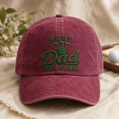 Best Dad by Par Golf Hat, Washed Cap for Father's Day Gift - Washed Cap - lifestyle view 2