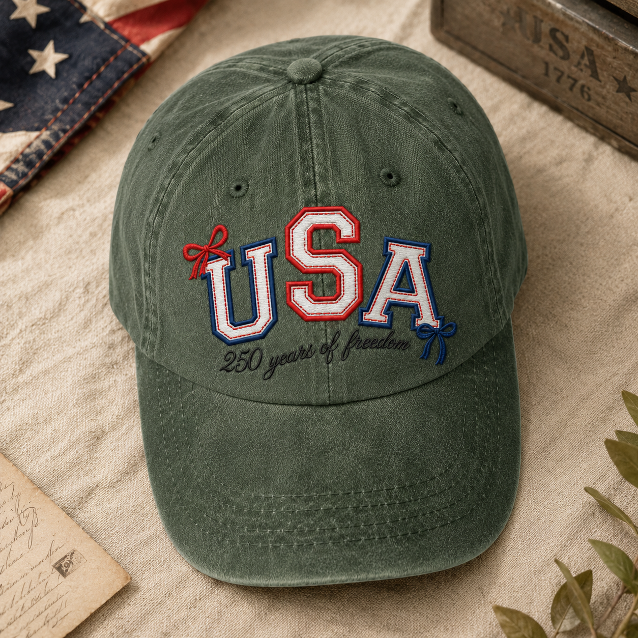 USA 250 Years of Freedom Washed Cap, Patriotic Embroidered Baseball Hat - washed cap - lifestyle view 5
