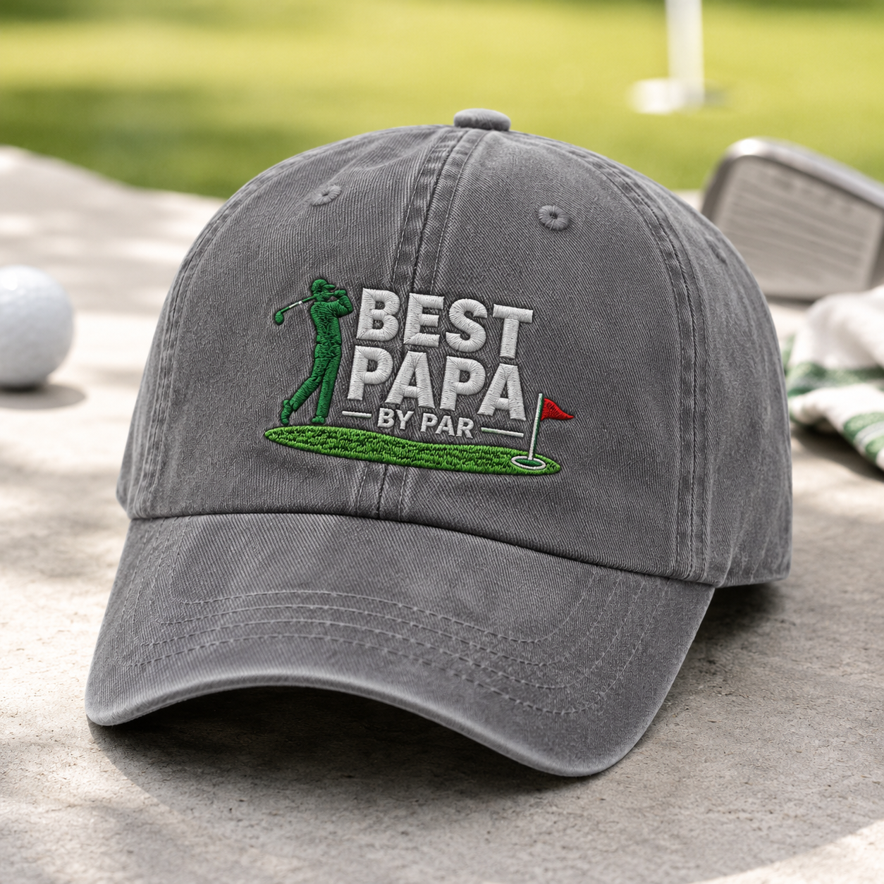 Papa By Par Golf Washed Cap, Embroidered Grandpa Father's Day Gift - Washed Cap - detail view