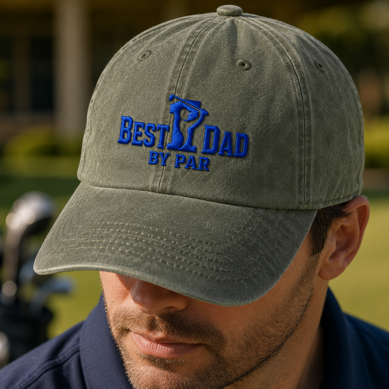 Best Dad By Par Washed Cap, Blue Embroidered Golf Dad Hat, Father's Day Gift - Washed Cap - lifestyle view 3