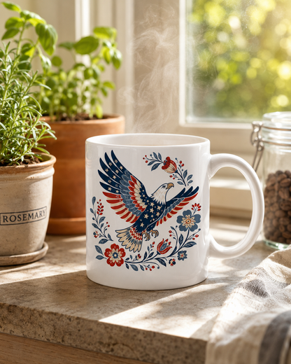 Patriotic Eagle Coffee Mug, Americana Folk Art Bird Gift - Mug - lifestyle view 9