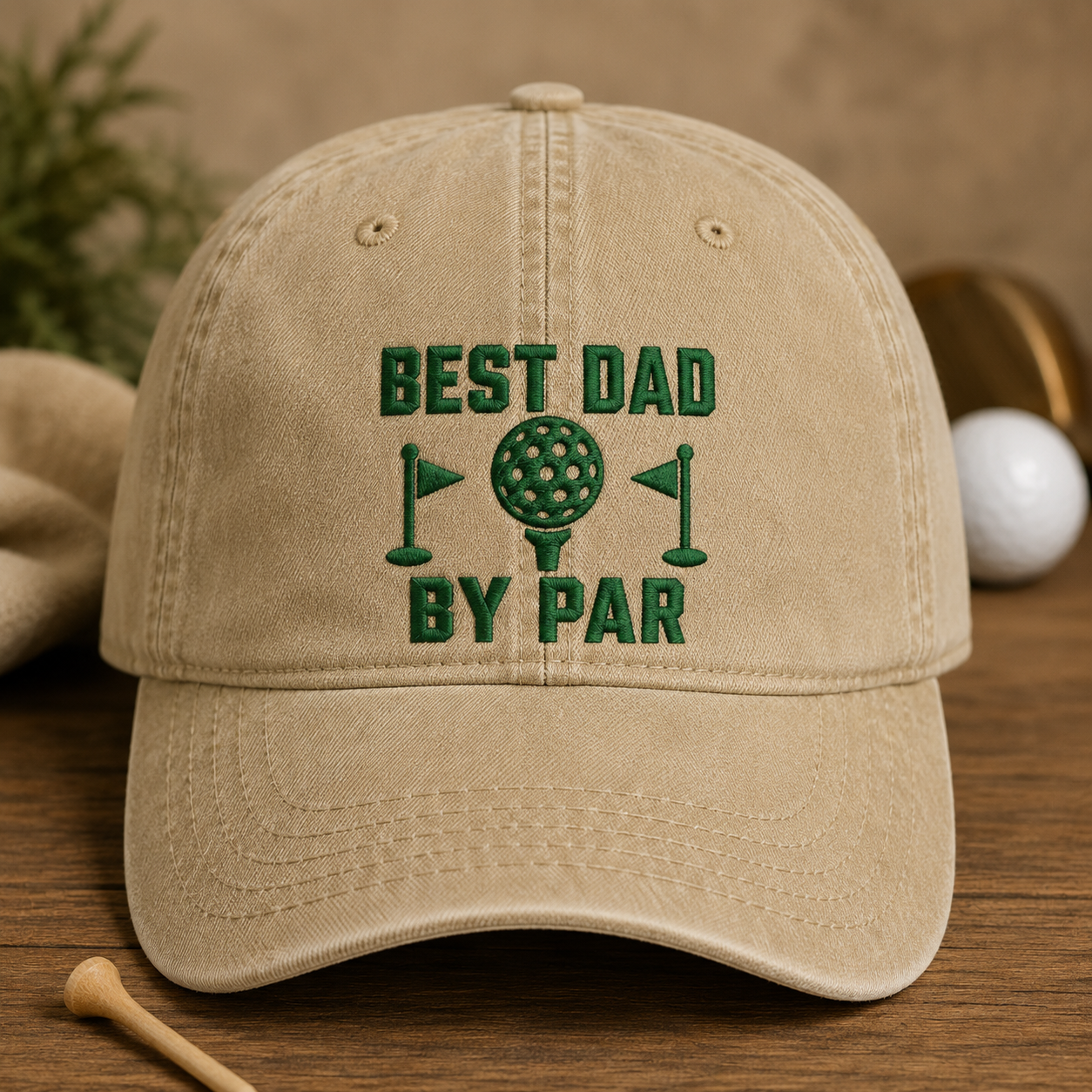 Dad By Par Golf Washed Cap, Embroidered Best Dad By Par Father's Day Hat - Washed Cap - front view