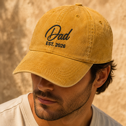 Dad Est. 2026 Washed Cap, New Father Baseball Hat, Father's Day Gift - Washed Cap - lifestyle view 8