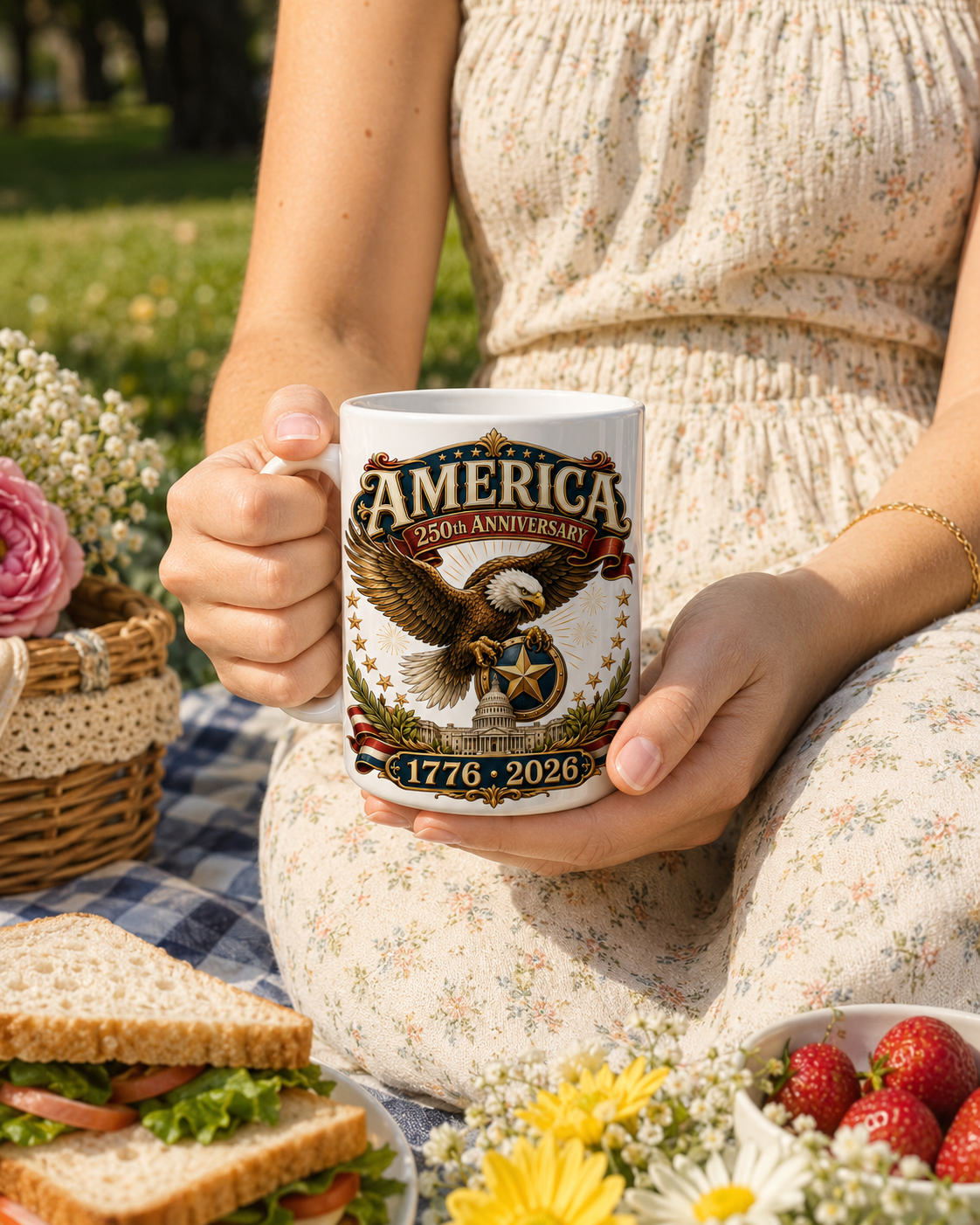 America 250th Anniversary Coffee Mug, Patriotic Eagle 1776 2026 Ceramic Cup - Mug - lifestyle view 9