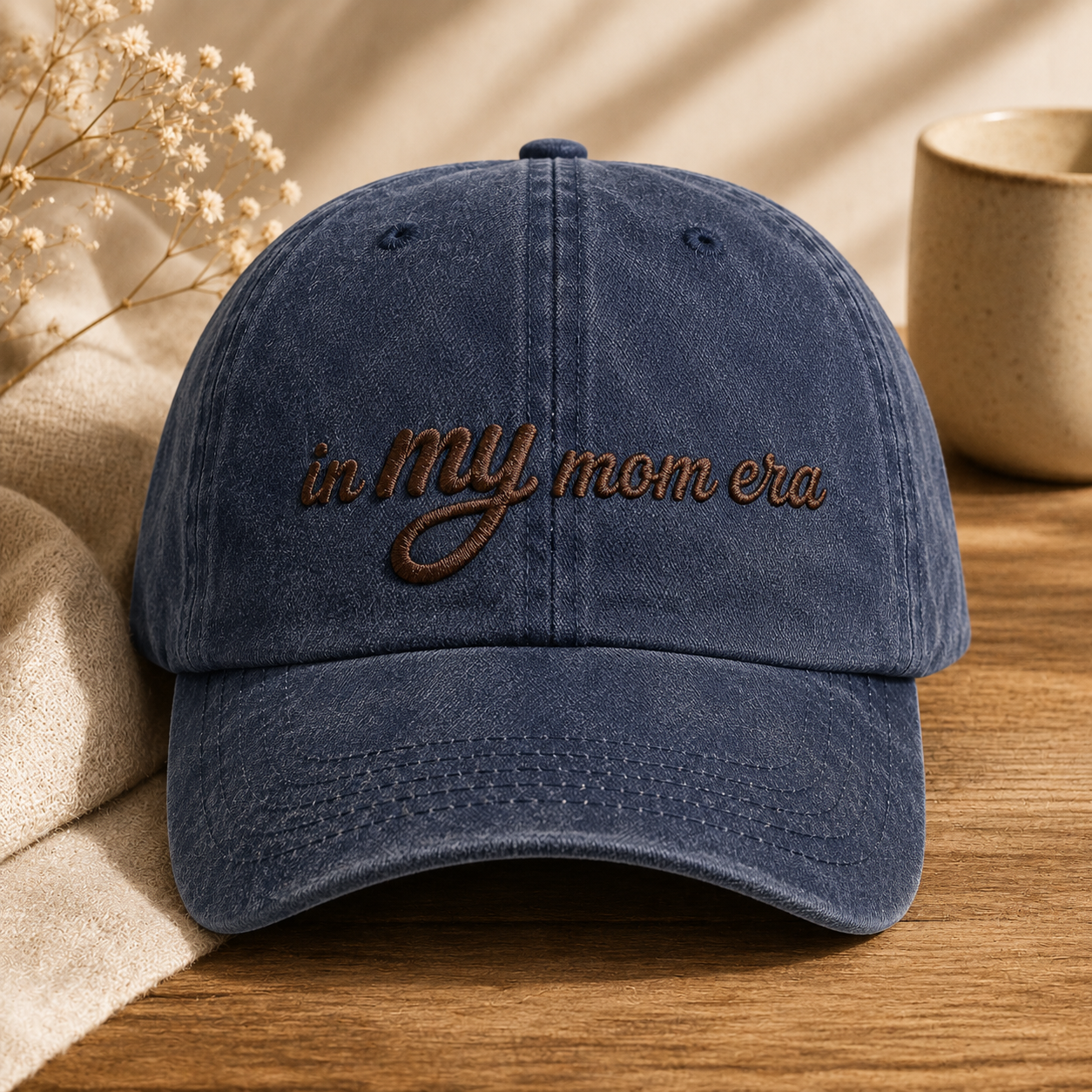 In My Mom Era Washed Cap, Embroidered Mama Hat Gift for New Moms - Washed Cap - front view