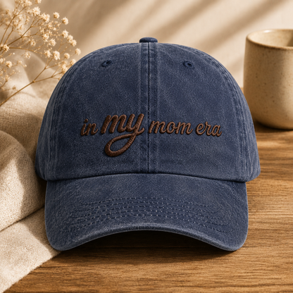 In My Mom Era Washed Cap, Embroidered Mama Hat Gift for New Moms - Washed Cap - front view