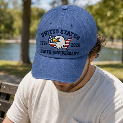United States 250th Anniversary Washed Cap, 1776 2026 Patriotic Eagle USA Hat - washed cap - lifestyle view 8