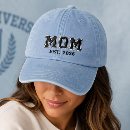 Mom Est. 2026 Washed Cap, Embroidered New Mom Baseball Hat Gift - Washed Cap - lifestyle view 9