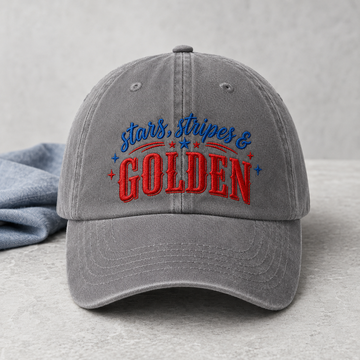 Stars, Stripes & Golden Washed Cap, Patriotic Baseball Hat - washed cap - lifestyle view 3