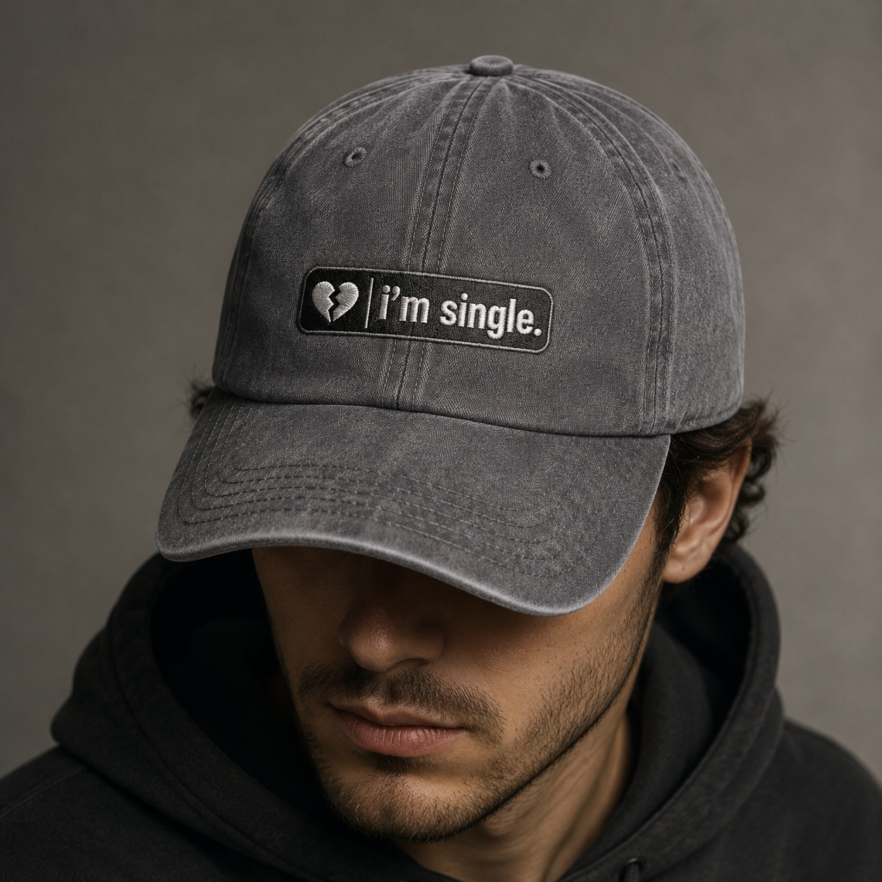 I'm Single Washed Cap, Broken Heart Patch Hat for Singles - Washed Cap - lifestyle view 3