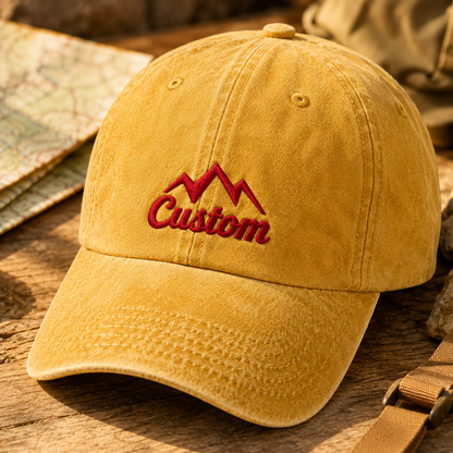 Custom Mountain Washed Cap, Red Embroidered Adventure Hat - Washed Cap - lifestyle view 5