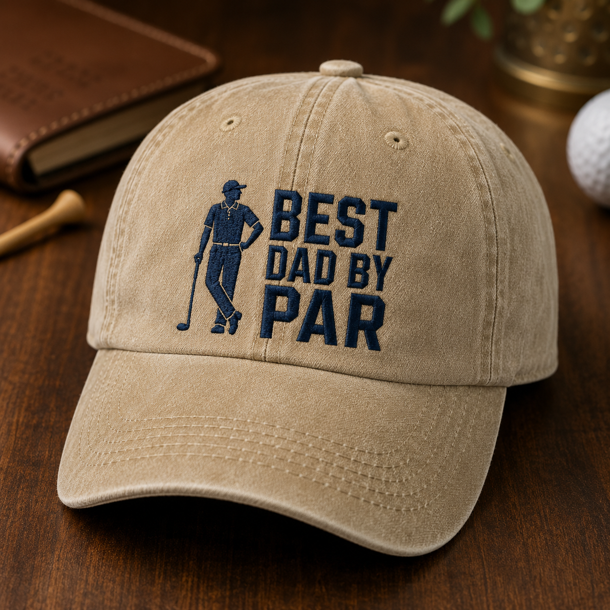 Dad By Par Washed Cap, Funny Golfer Father's Day Hat - Washed Cap - detail view