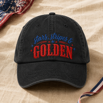 Stars, Stripes & Golden Washed Cap, Patriotic Baseball Hat - washed cap - lifestyle view 4