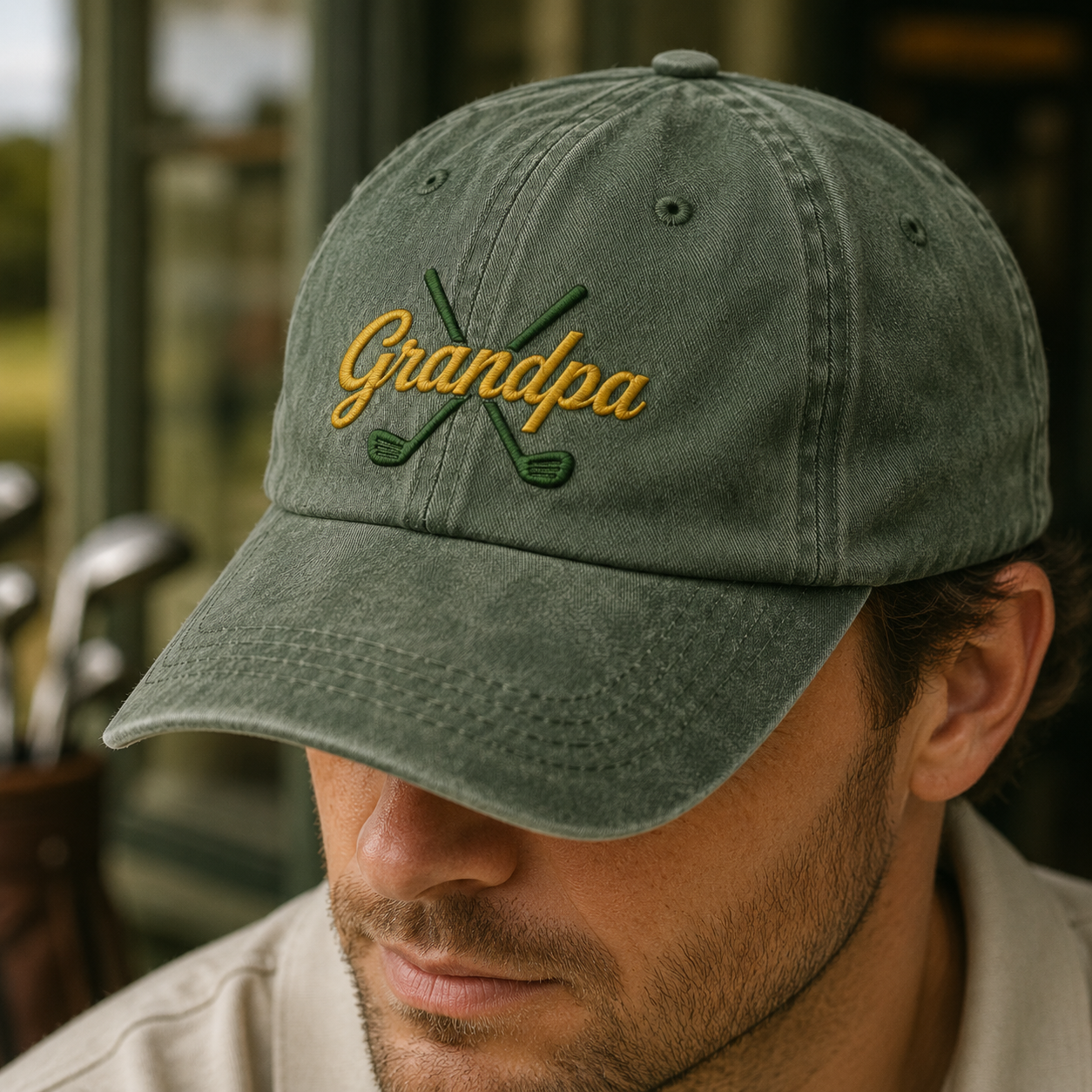 Grandpa Golf Embroidered Washed Cap, Crossed Clubs Hat for Grandfather Gift - Washed Cap - lifestyle view 4