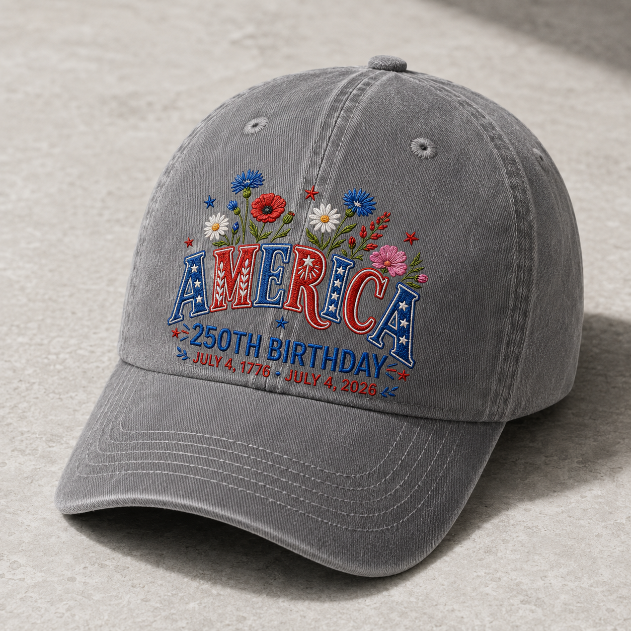 America 250th Birthday Washed Cap, Patriotic USA July 4 2026 Gift - washed cap - lifestyle view 4