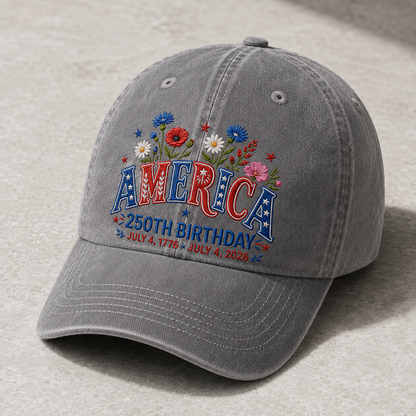 America 250th Birthday Washed Cap, Patriotic USA July 4 2026 Gift - washed cap - lifestyle view 4