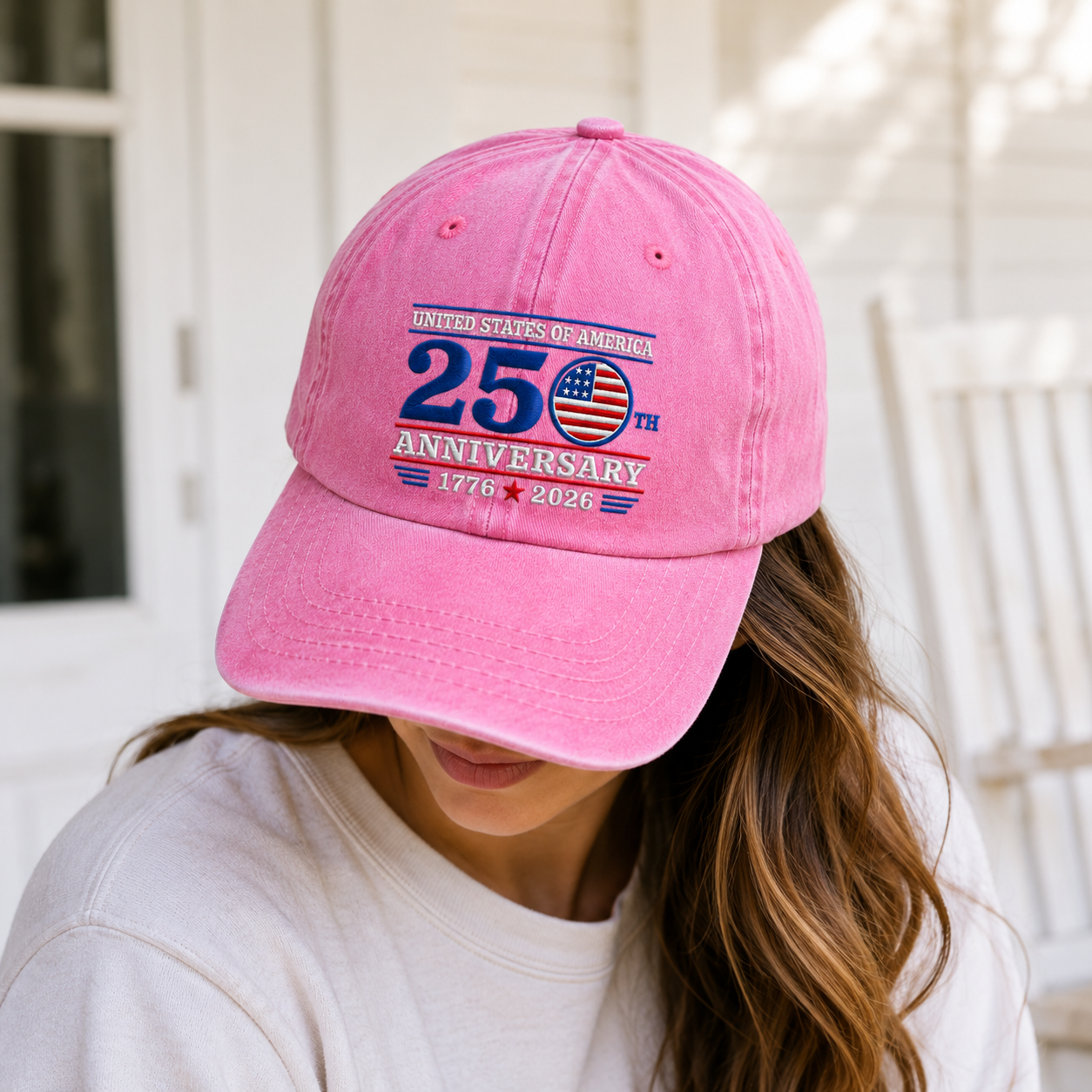 United States of America 250th Anniversary Washed Cap, 1776 2026 Patriotic Hat - washed cap - detail view