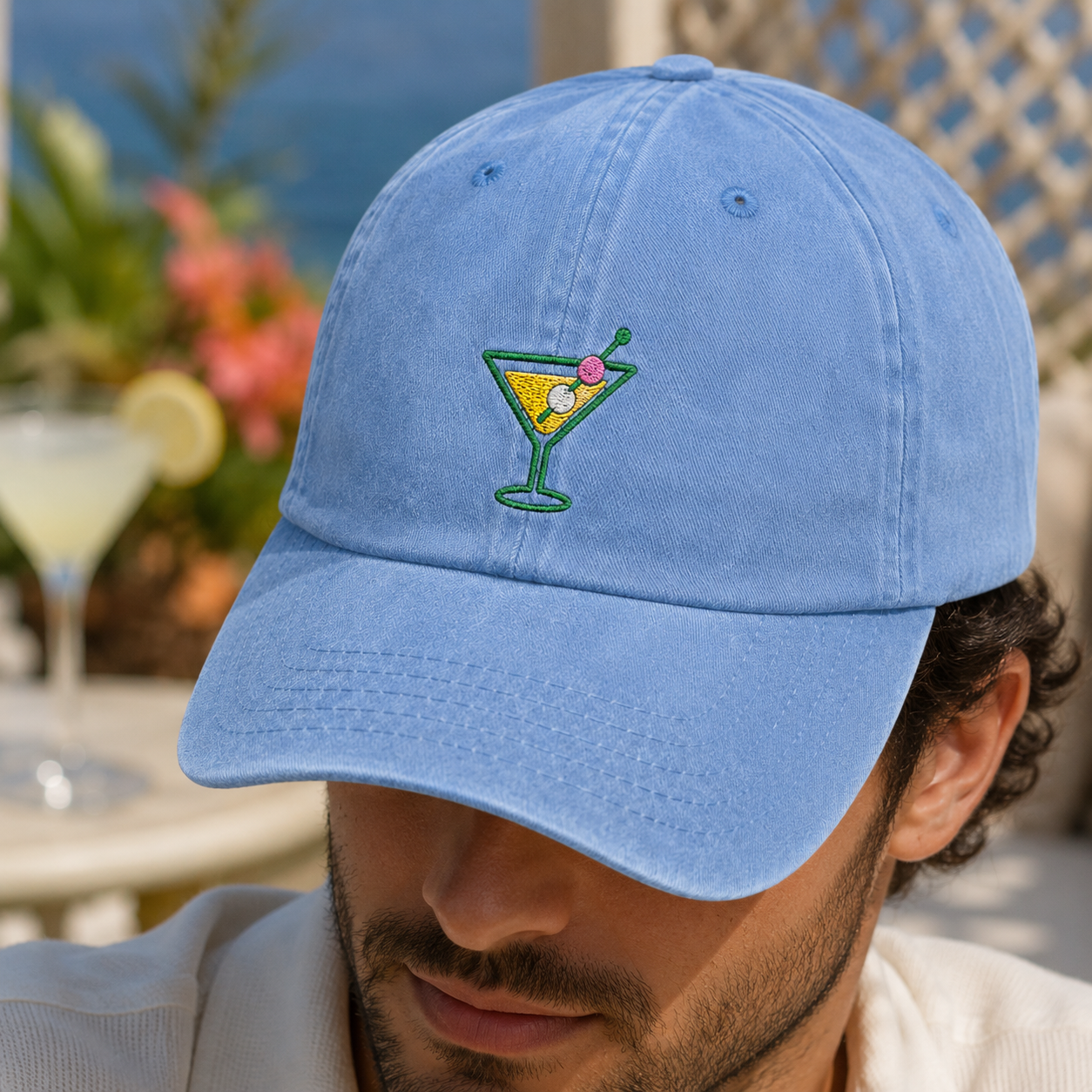 Martini Cocktail Washed Cap, Embroidered Happy Hour Hat for Bar Lovers - Washed Cap - lifestyle view 4