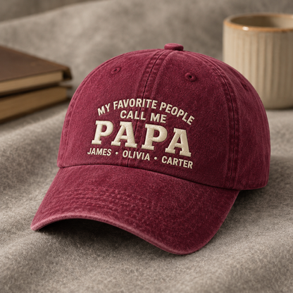 My Favorite People Call Me Papa Washed Cap, Personalized Grandpa Hat with Grandkids Names - Washed Cap - lifestyle view 5