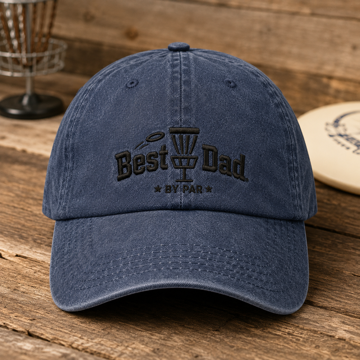 Best Dad By Par Disc Golf Hat, Father's Day Washed Cap Gift for Disc Golf Dad - Washed Cap - front view