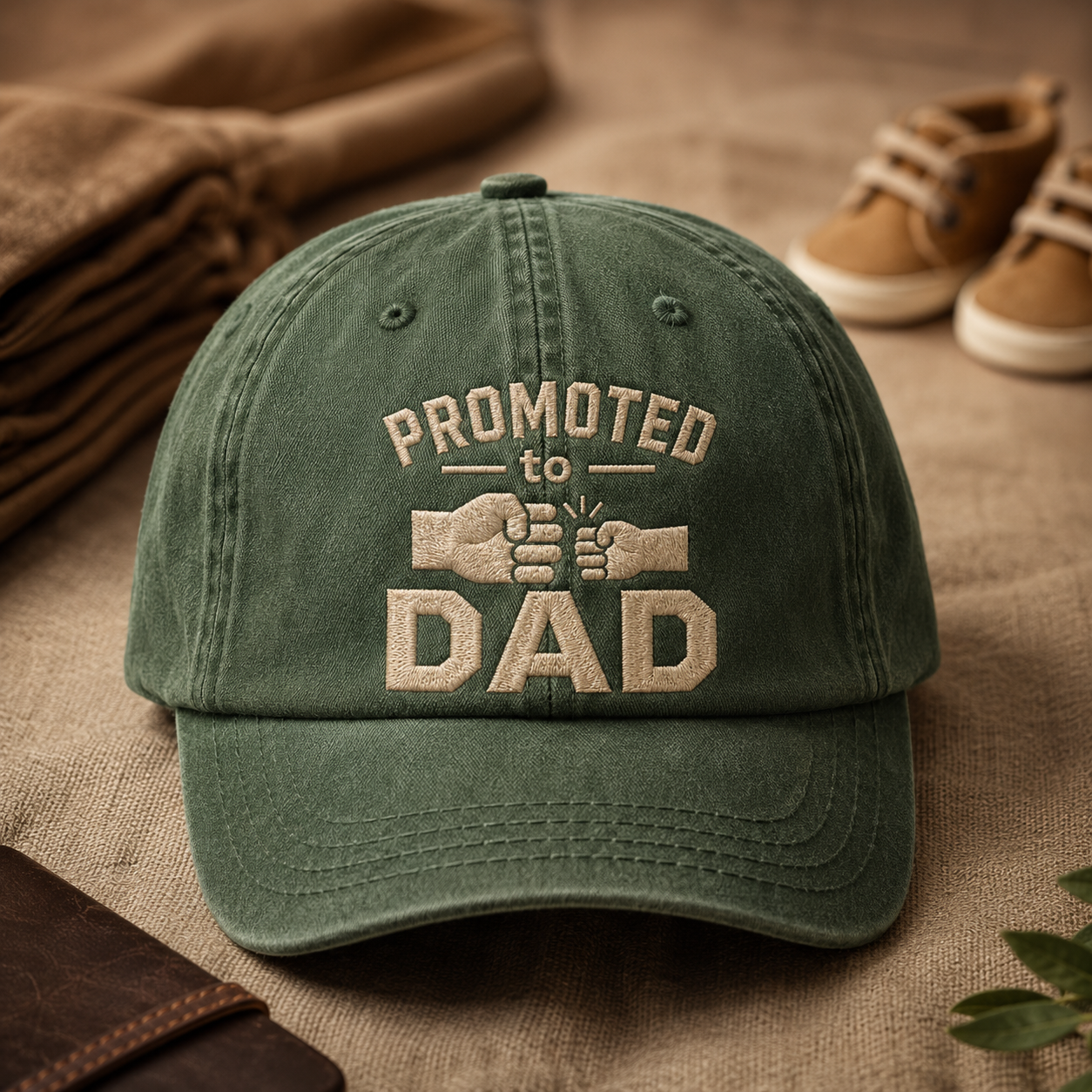 Promoted to Dad Washed Cap, New Father Baseball Hat Gift - Washed Cap - lifestyle view 2