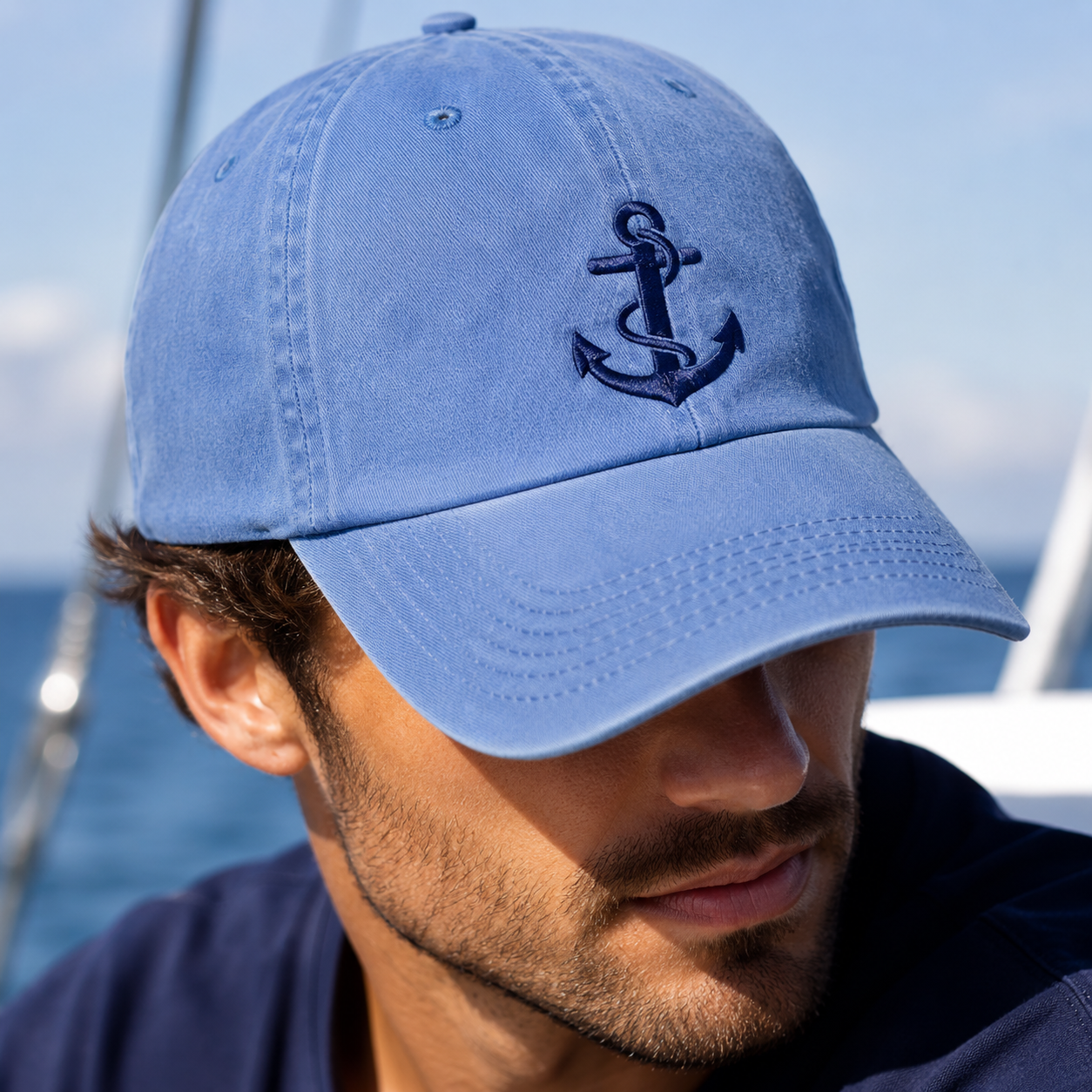 Nautical Anchor Washed Cap, Embroidered Sailor Hat for Boaters and Beach Days - Washed Cap - lifestyle view 4