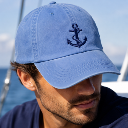 Nautical Anchor Washed Cap, Embroidered Sailor Hat for Boaters and Beach Days - Washed Cap - lifestyle view 4
