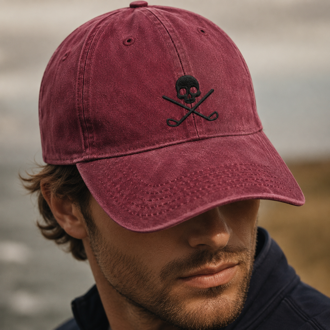 Skull Golf Washed Cap, Crossed Clubs Hat for Golfers - Washed Cap - lifestyle view 3