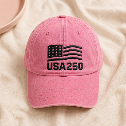 USA250 Patriotic Flag Washed Cap, 250th America Birthday Hat - washed cap - lifestyle view 3