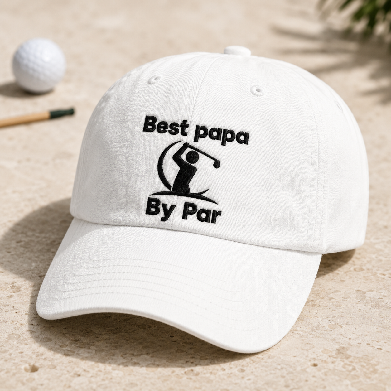 Papa By Par Golf Washed Cap, Embroidered Grandpa Golfer Hat for Fathers Day - Washed Cap - detail view