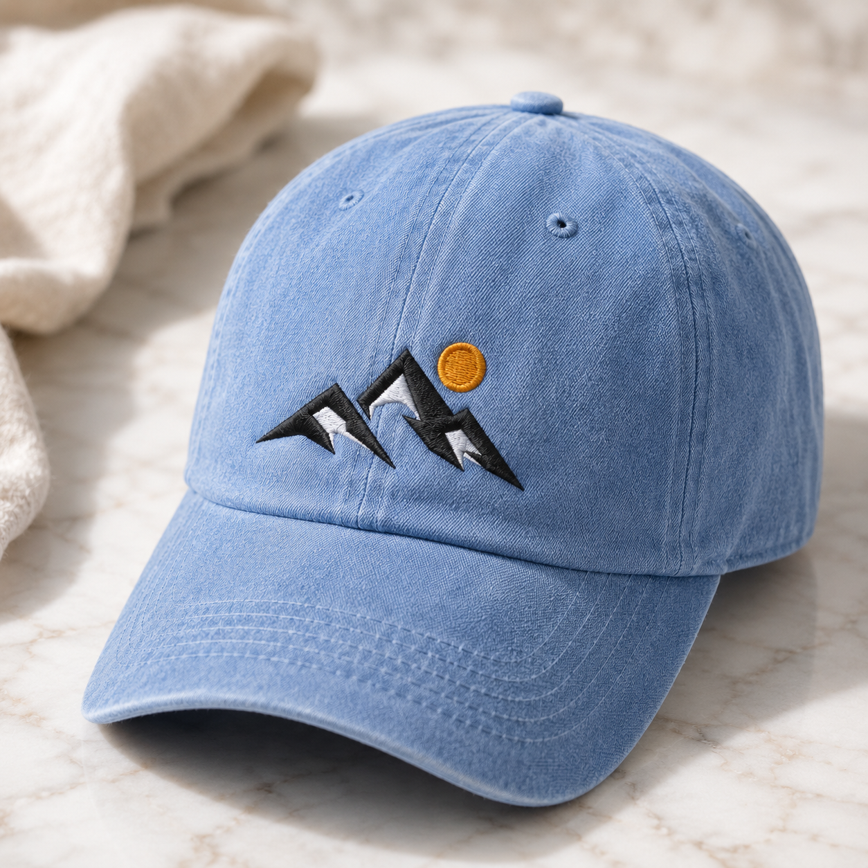 Mountain Sunset Washed Cap, Embroidered Hiking Hat for Outdoor Adventure Lovers - Washed Cap - lifestyle view 5