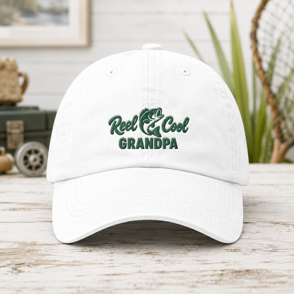 Reel Cool Grandpa Washed Cap, Fishing Grandpa Hat for Father's Day - Washed Cap - front view