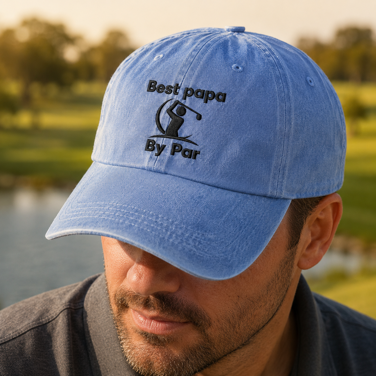 Papa By Par Golf Washed Cap, Embroidered Grandpa Golfer Hat for Fathers Day - Washed Cap - lifestyle view 3