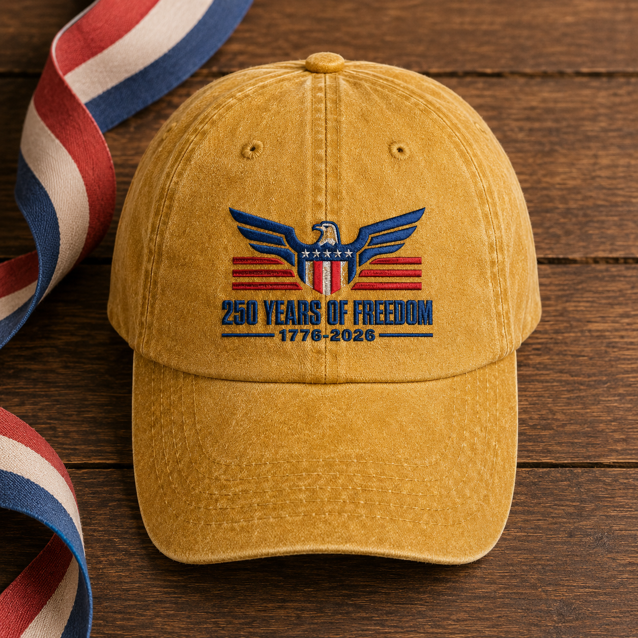 250 Years of Freedom Hat, Patriotic Eagle Washed Cap, 1776-2026 America Gift - washed cap - lifestyle view 4