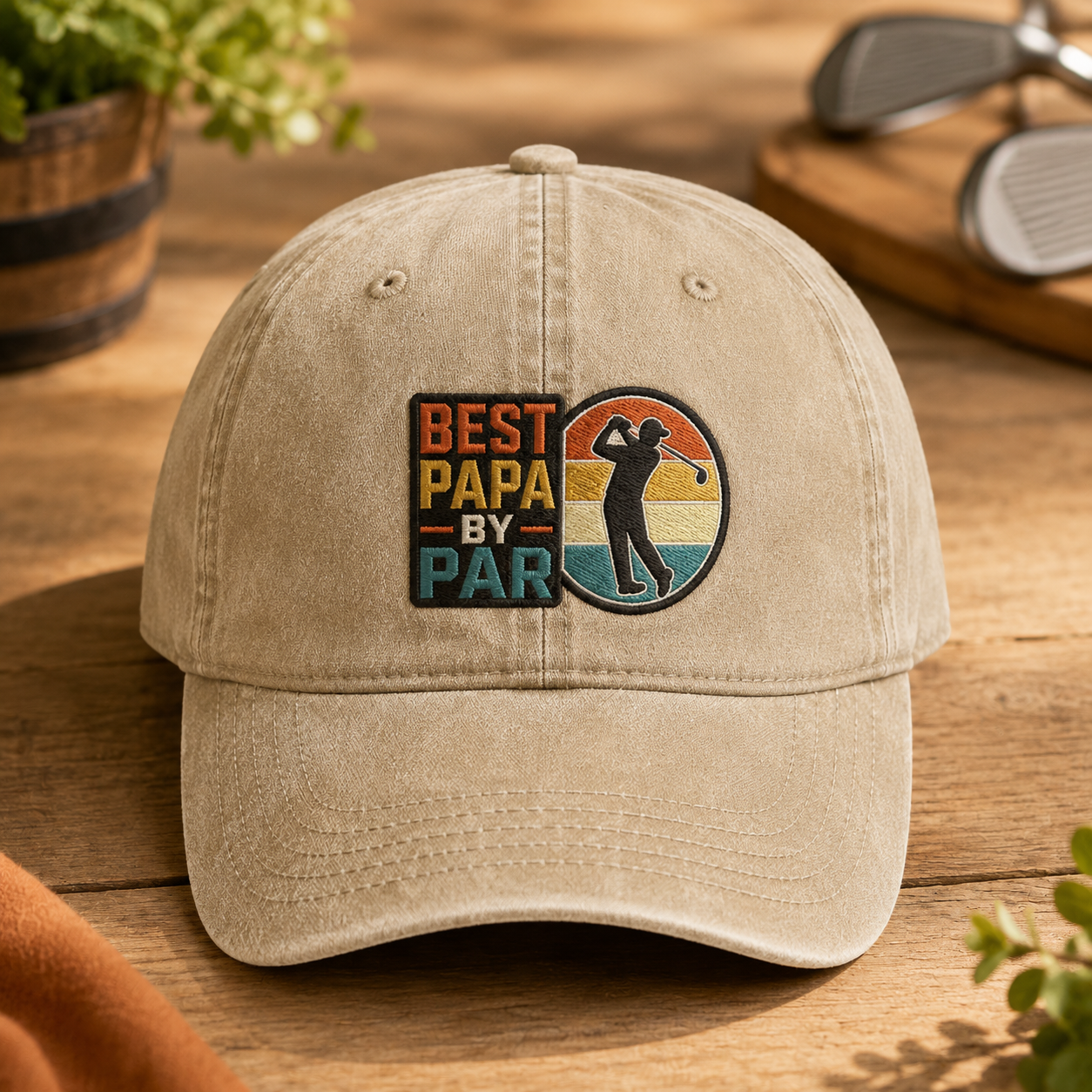 Best Papa By Par Washed Cap, Retro Golf Grandpa Hat for Father's Day - Washed Cap - front view